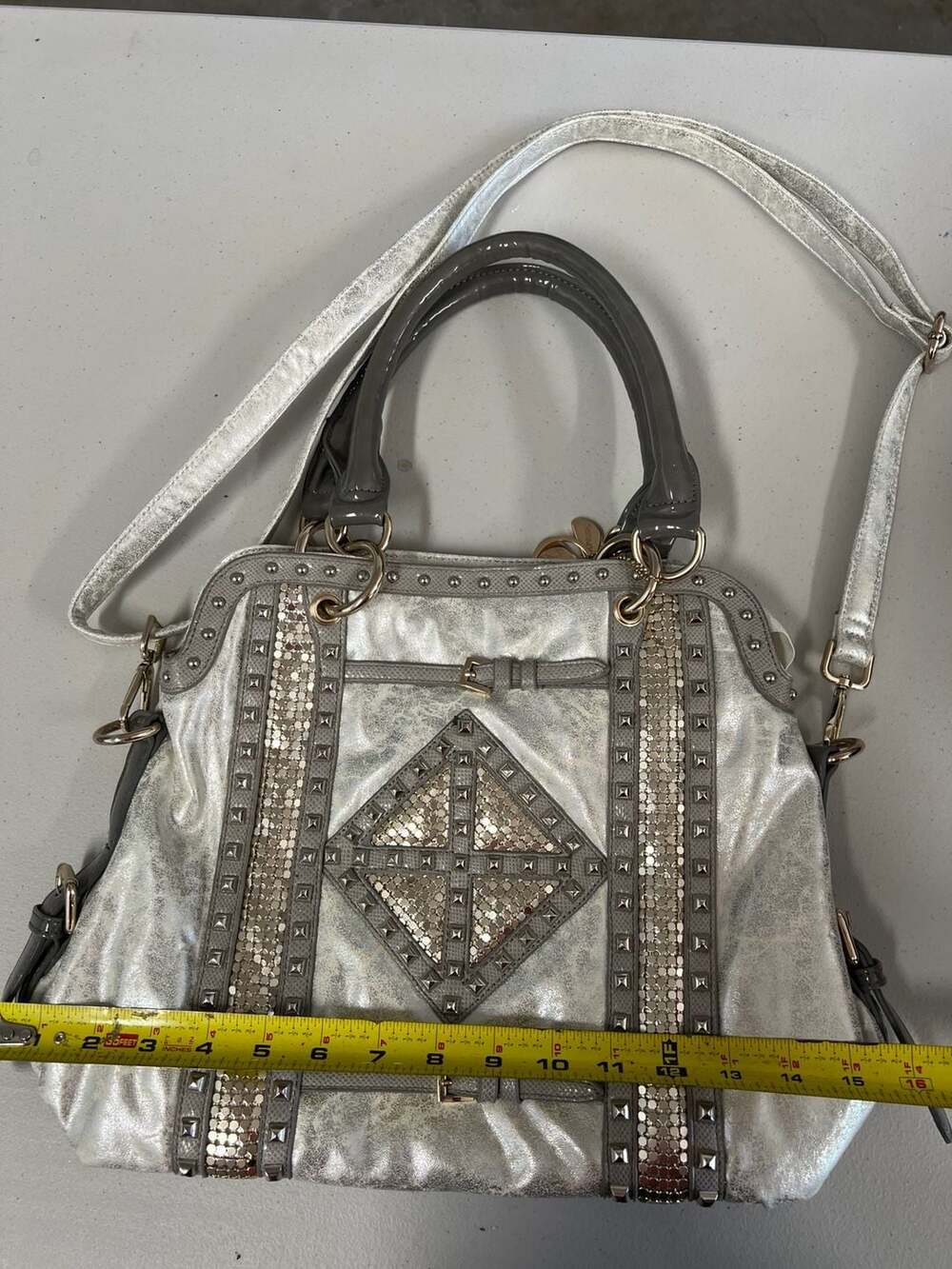 CityLife Metallic Silver and Gray Studded Satchel